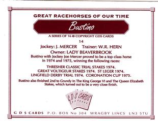 2000 GDS Cards Great Racehorses of Our Time #14 Bustino Back